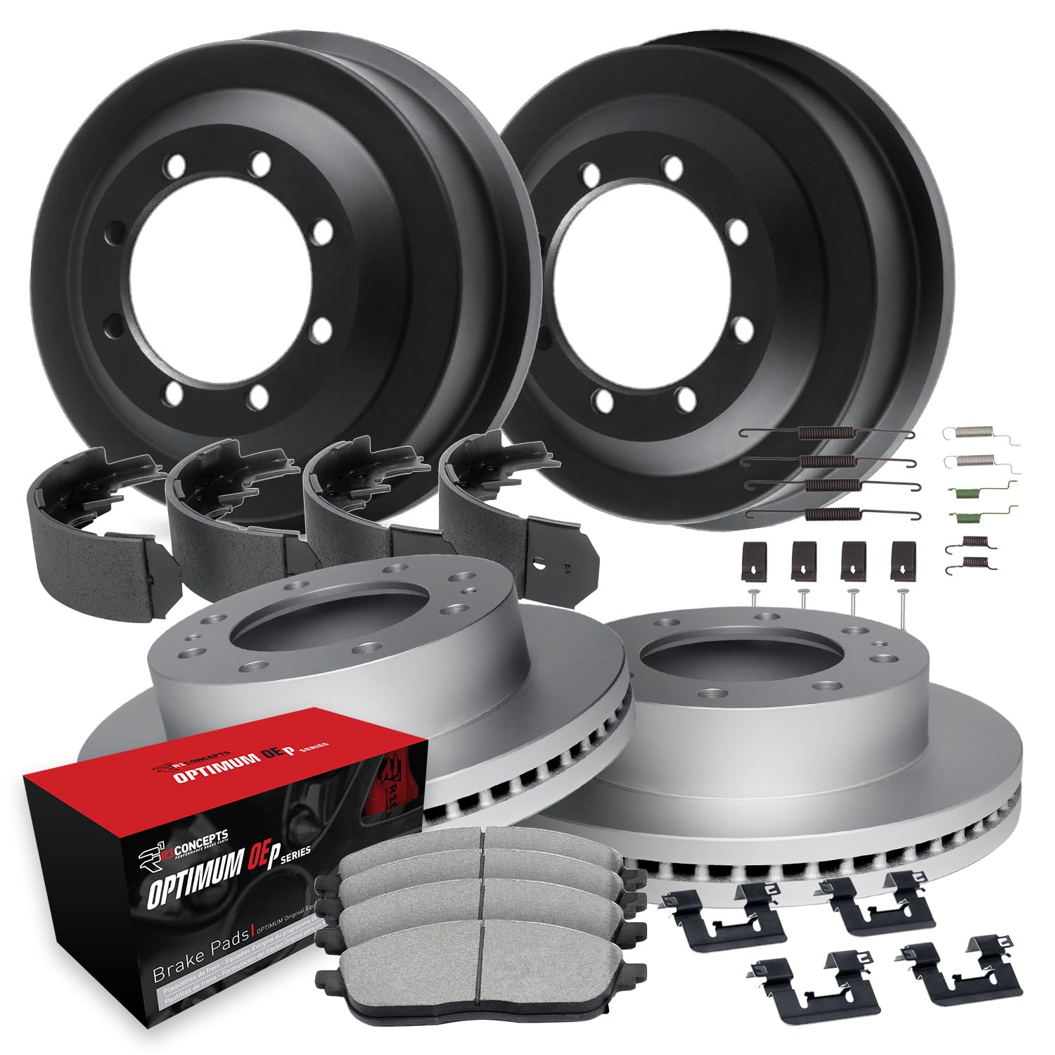 R1 Concepts Front and Rear Brake Kit For 1995-1999 Ford F-250, 1995-1997 Ford F-350| Blank Brake Rotors| Optimum OEP Brake Pads and Rotors Kit