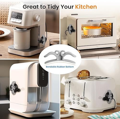 Miniatura 5 de Organizador de cables para electrodomésticos, paquete de 6 envolturas de cable de silicona gris, soporte de cable adhesivo para mezcladoras,