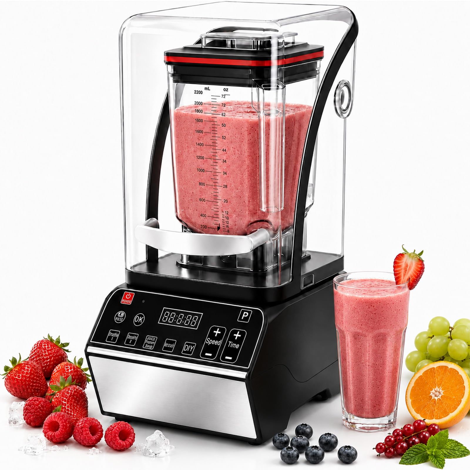 Komercyjny Blender do Smoothie 46000 RPM, 6 Programów, Poj. 80 Oz | Stworzony do Intensywnej Pracy Silnik Miedziany Obrabia Twarde Składniki, a Osłona i Cykl Płukania Poprawiają Codzienną Pracę