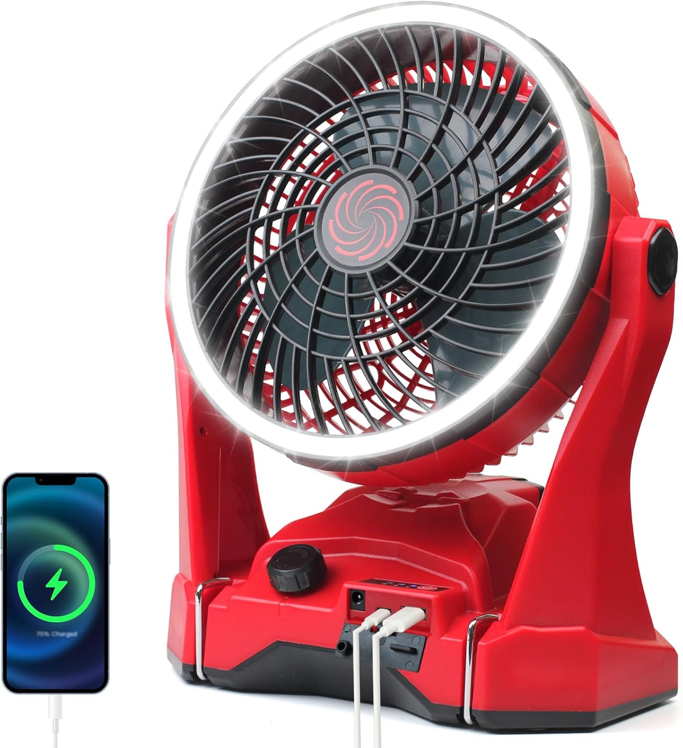 Battery Operated Fan Compatible with Makita 18V battery, Camping Fan Cordless with Bright LED Light & Hook for Hanging, Variable Speed Portable Fan for Tent Office Travel Picnic Jobsite(Tool Only)
