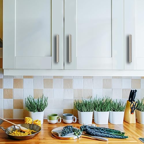 Miniatura 4 de Asidrama Paquete de 10 tiradores de gabinete de níquel satinado y bronce champán de 3.75 pulgadas, manijas moleteadas para gabinetes, herrajes para