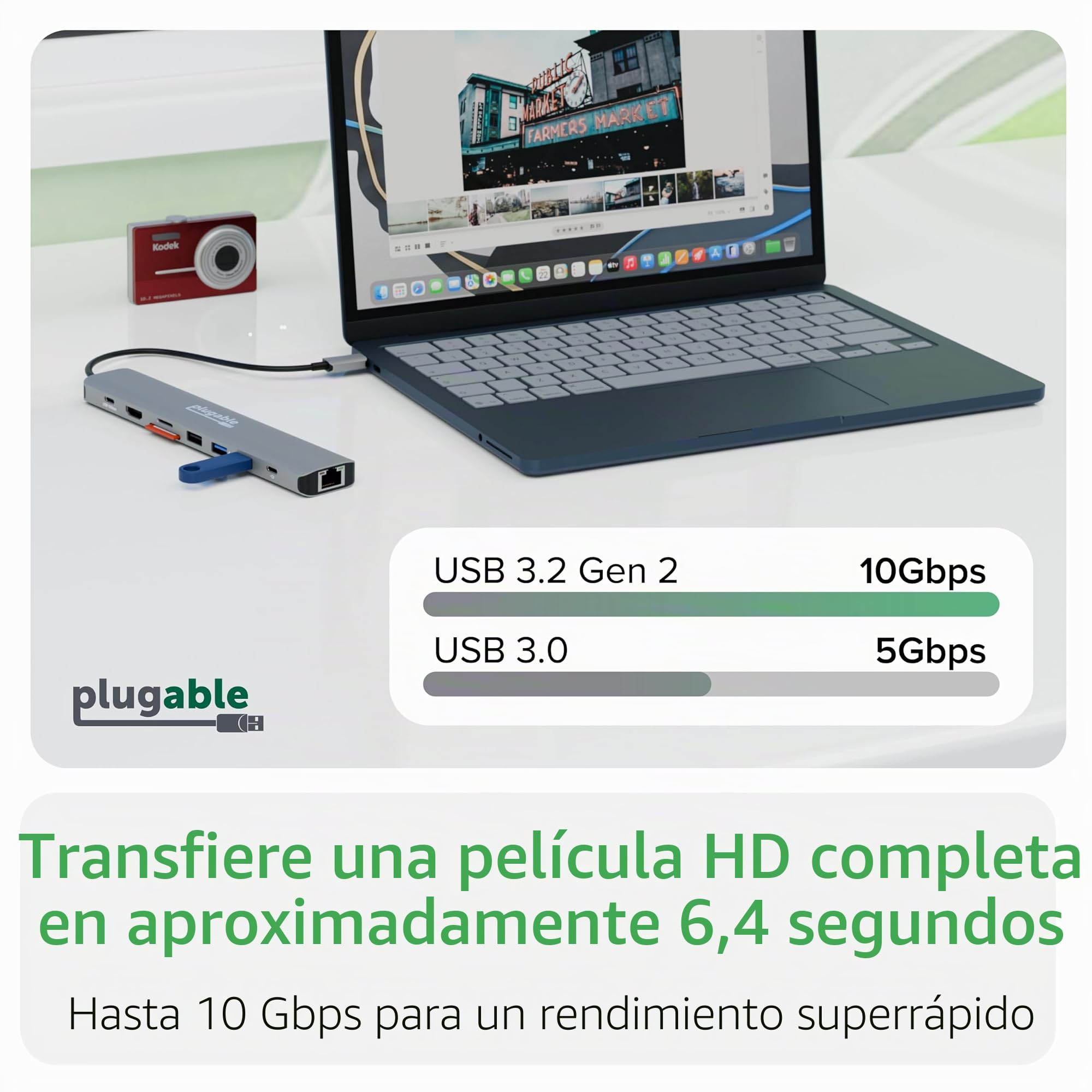 Plugable Hub USB-C 9 en 1 con suministro de energía de 140 W