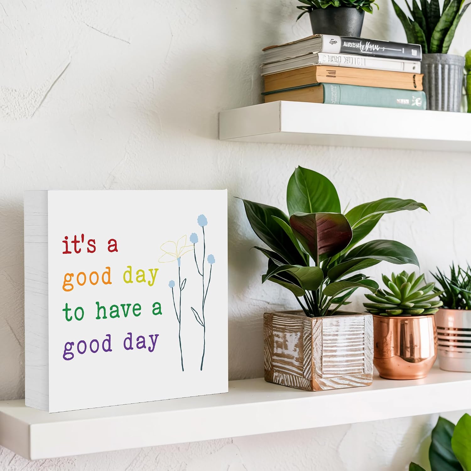 It's A Good Day To Have A Good Day- Home Office Desk Decor, Motivational Farmhouse Wooden Box Sign, Shelf Decorations Desk Accessories, Funny Inspirational Gifts for Women, 5x5 Inch image 2
