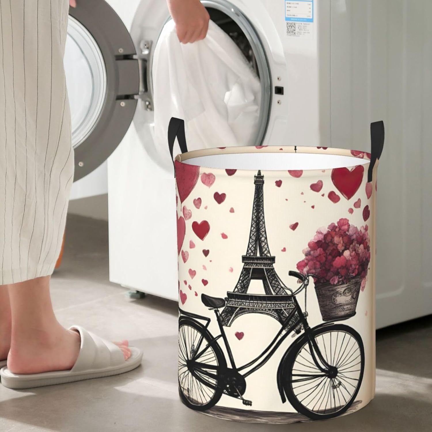 Love Paris Tower Coffee Wine Perfume Bicycle Heart Dirty Clothes Basket,Oxford Cloth Washing Basket For Clothes Storage Organization