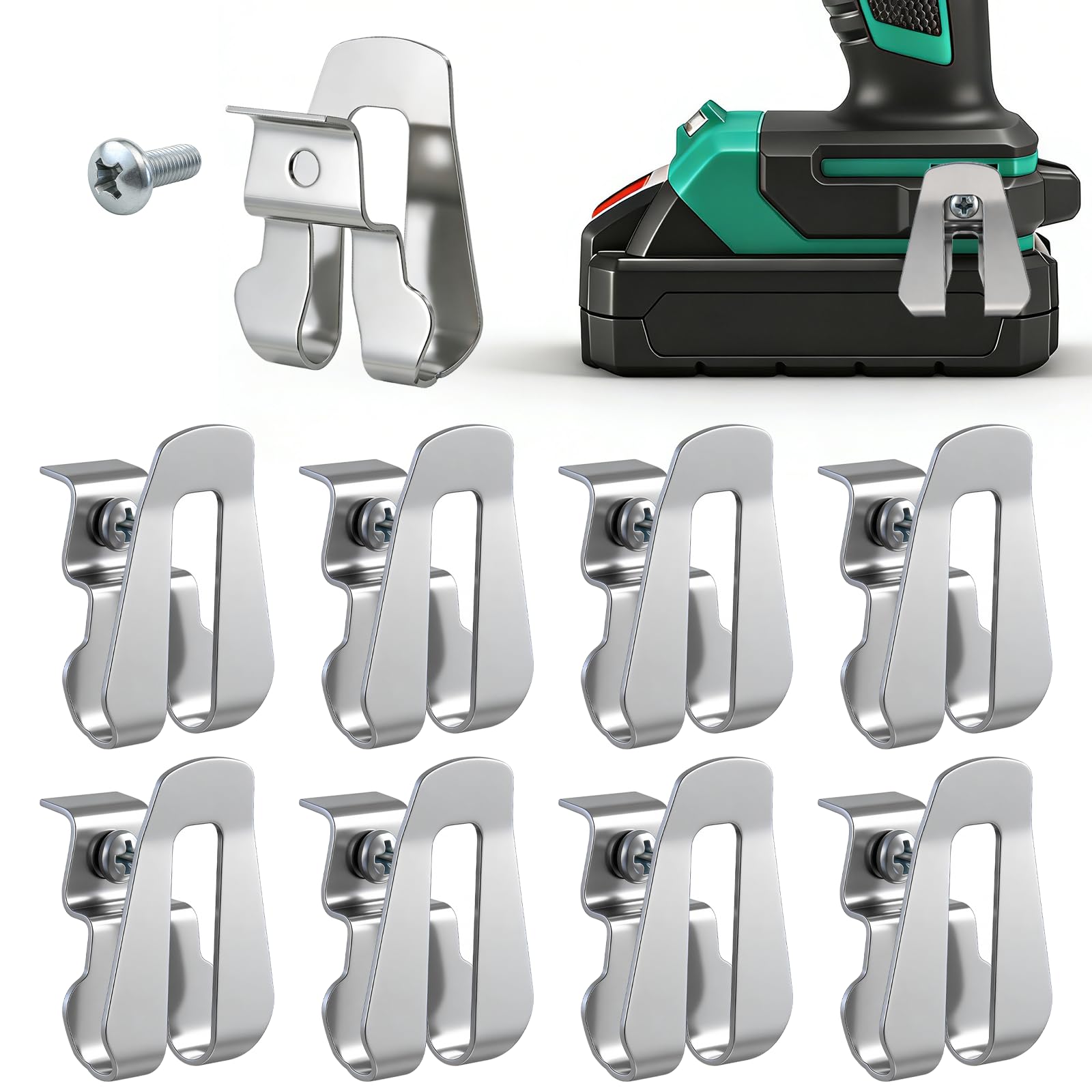 KIBBEH 8 Pcs Replacement Belt Hooks, Stainless Steel Power Tool Waist Buckles, Durable Drill Belt Clip Hooks for Cordless Drills and Power Tools