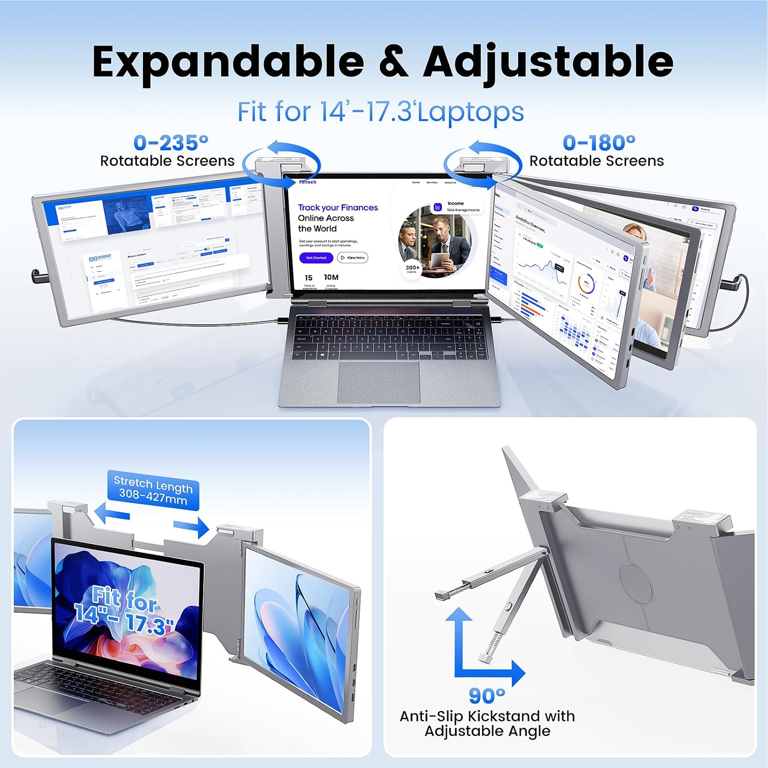 14” 1080P FHD Laptop Screen Extender, Portable Monitor for Laptop, Compatible 14"-17" with USB-C/HDMI Port, Plug and Play for Mac/Windows/Android, Ideal for Multiple Tasks