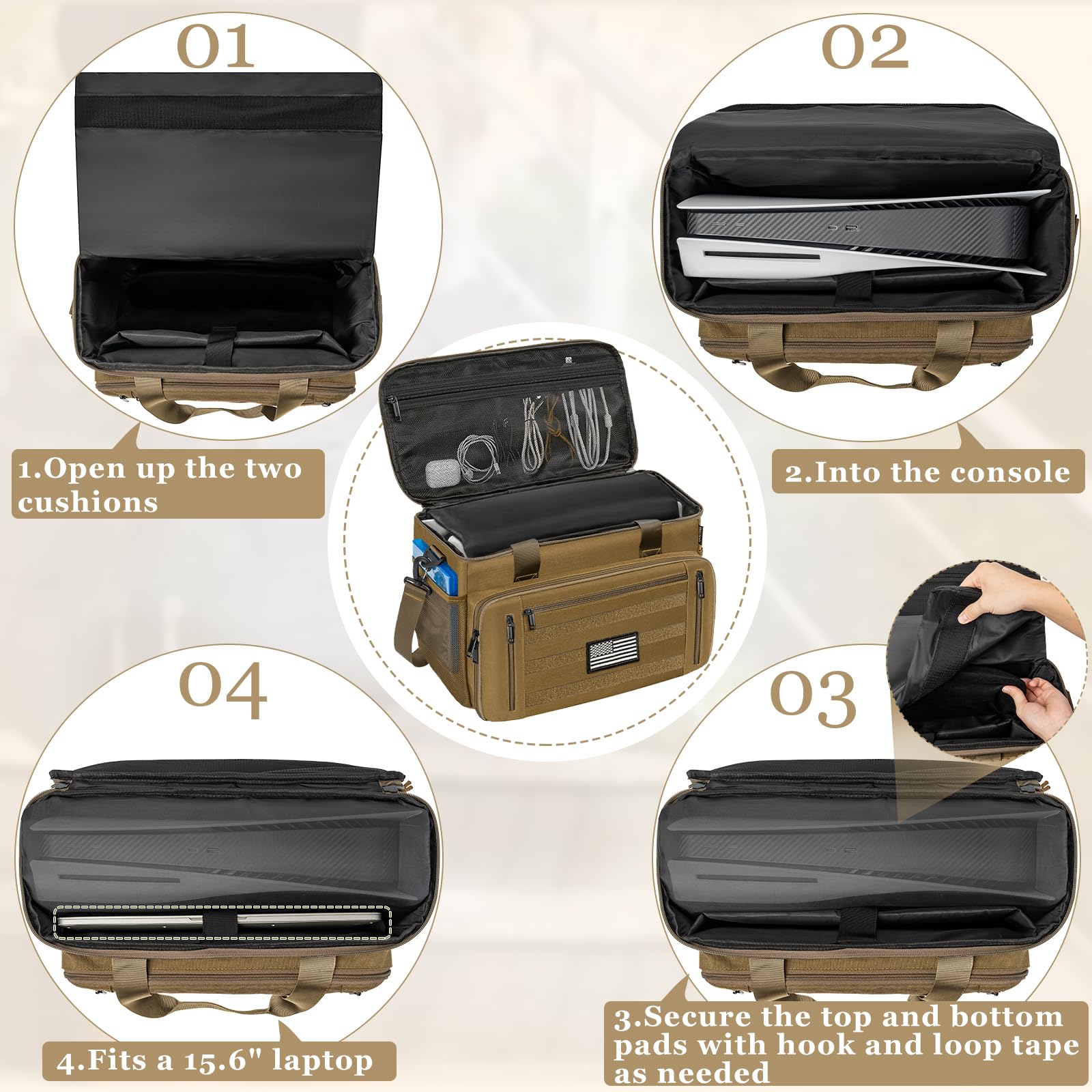 OUUTMEE Borsa tattica da trasporto compatibile con console PS5/PS5 Pro/PS5 Slim, custodia da viaggio con tasche multiple per laptop da 15,6", controller, dischi e altri accessori