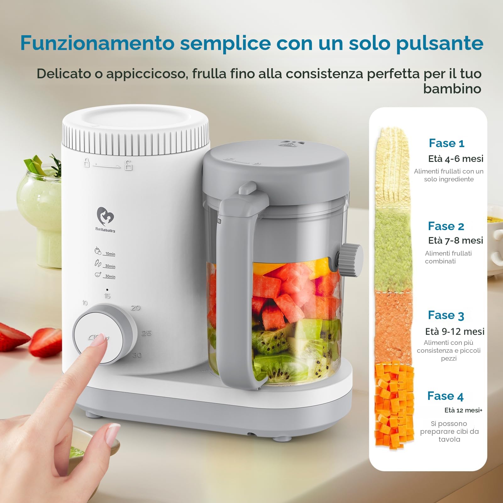 Cuocipappa Mixer Multifunzione Omogeneizzatore per Neonati con Cestello Vapore Reversibile