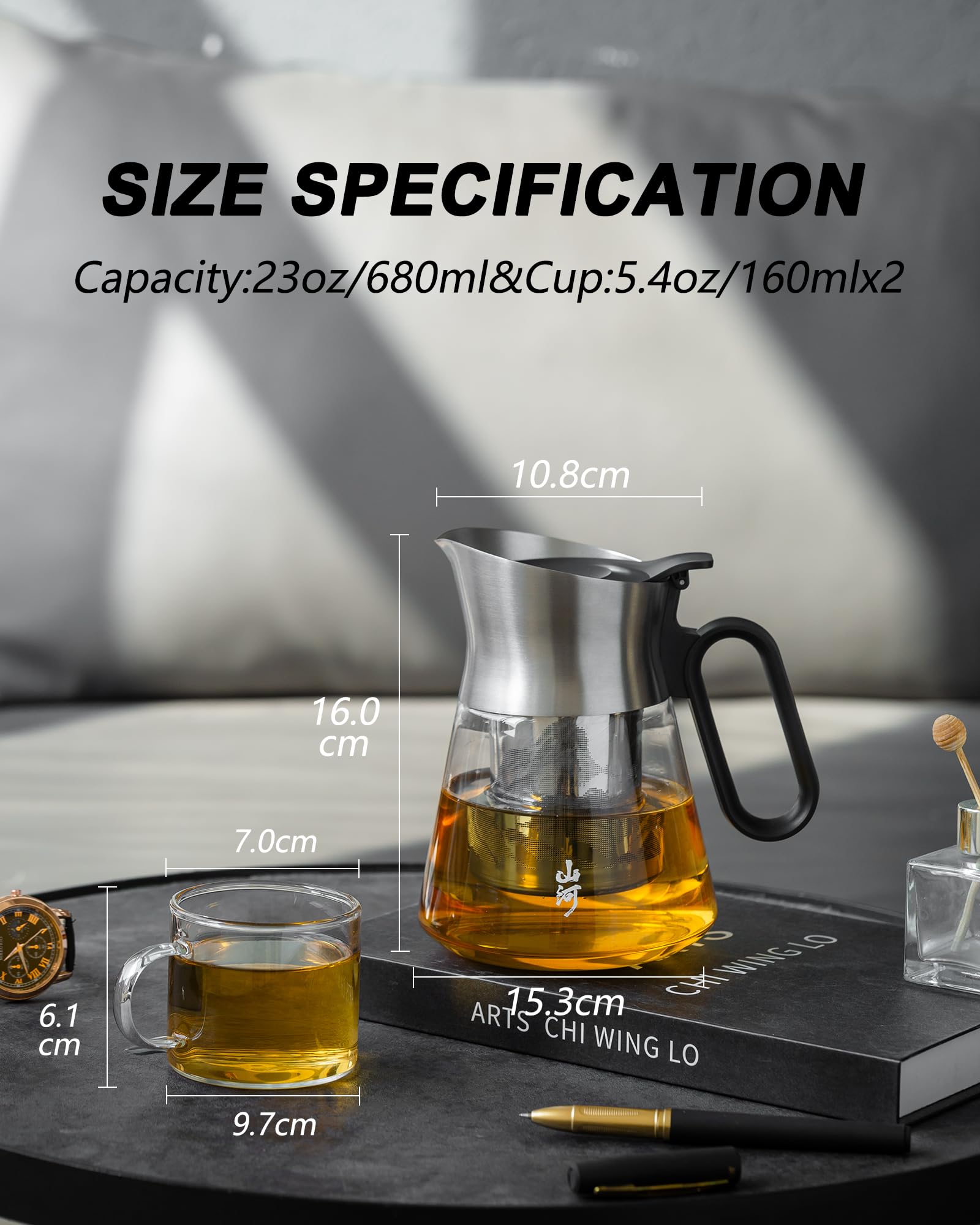 ZENS Glass Tea Infuser Teapot with 2 Cups - Image 3