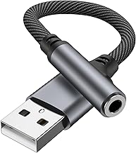 USB to 3.5mm Earphone Jack Converter Adapter Type Audio Dongle Braided Nylon Cable for Calling / Volume Control / Music Support Type A Devices Such as Windows/PC/Linux/PS4/Mac OS