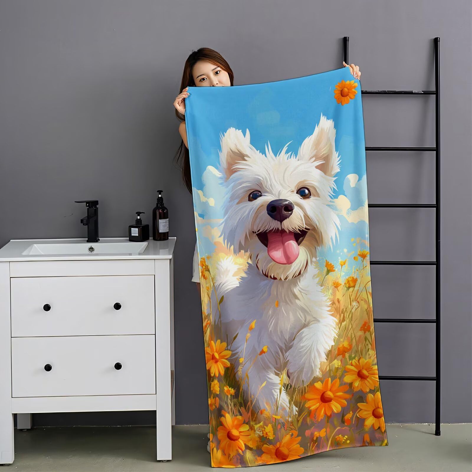 Toalla Playa XXL 100x200cm Perro，Toalla Microfibra 2 Pack Flor Secado Rápido y Antiarena，Absorbente，Ligera Fina y Compacta，Aplicable a Playa，Baño，Piscina，Gimnasio，Viajes，Sauna YJ-945