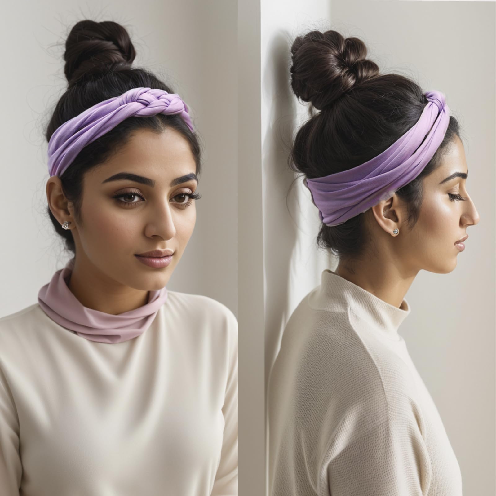 Vercret Fasce per capelli da donna con nodo marinaro, doppia larga, elastica, regolabile, intrecciata, antiscivolo, per ragazze, bohémien, turbante, yoga, allenamento, tinta unita, 3 pezzi