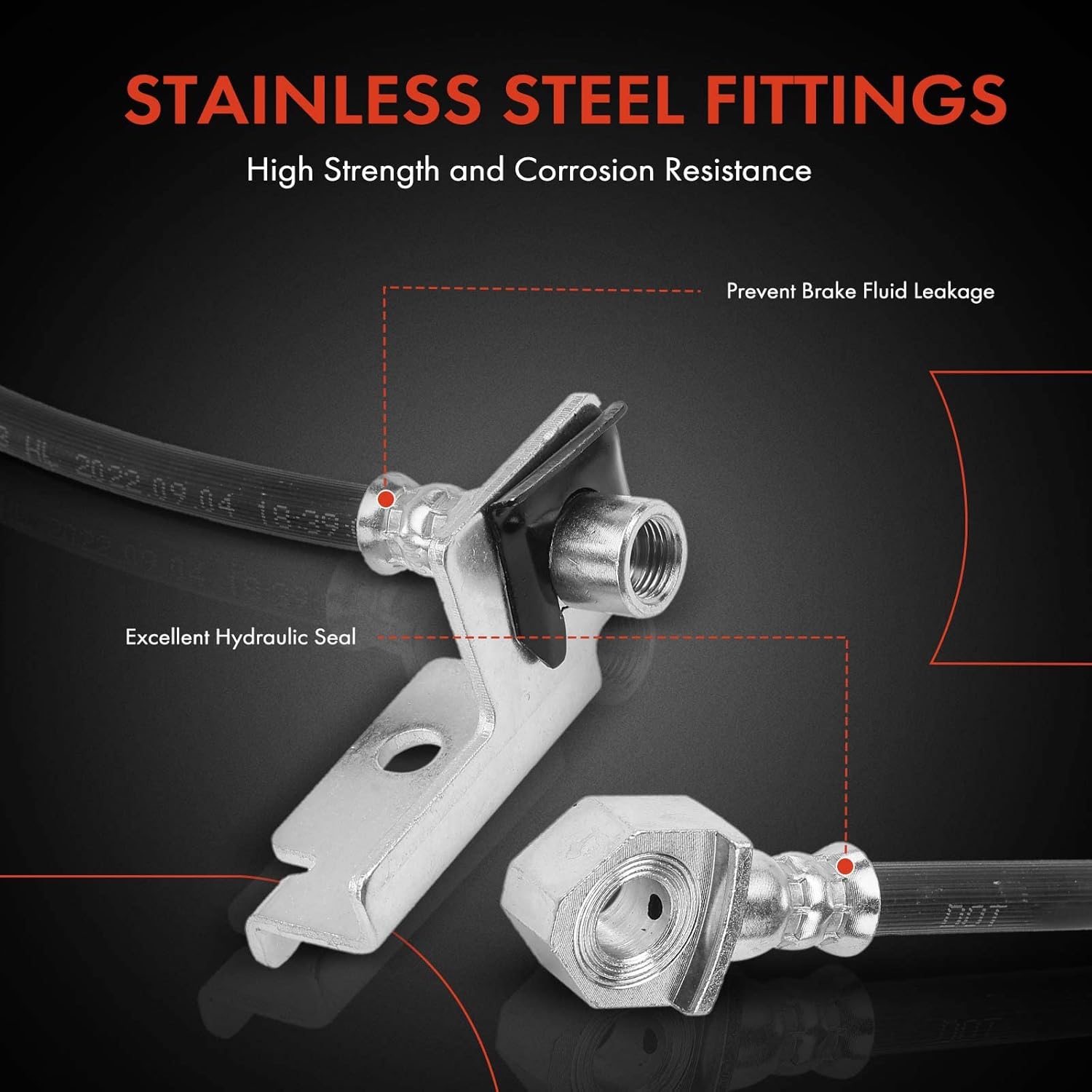 A-Premium Front Brake Hydraulic Hoses Compatible with Chevy, GMC and Cadillac Models - Silverado/Sierra 1500 1500 Classic, Tahoe, Yukon, Suburban/Avalanche 1500, Escalade, Escalade ESV/EXT(Pack of 2)