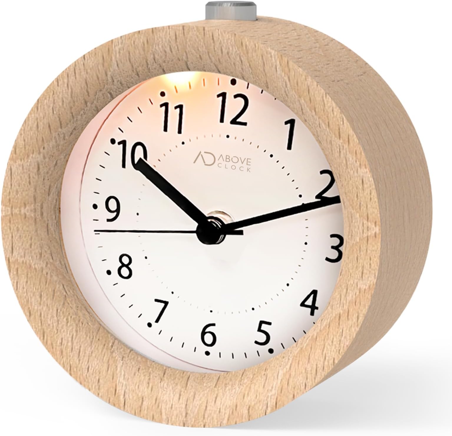 aboveClock Alarm Clock Bedside, No Ticking Bedside Clock with Snooze and Night Light Function, Analogue Clock Battery Powered for Bedroom, Home, Kitchen, Travel, Natural Wood