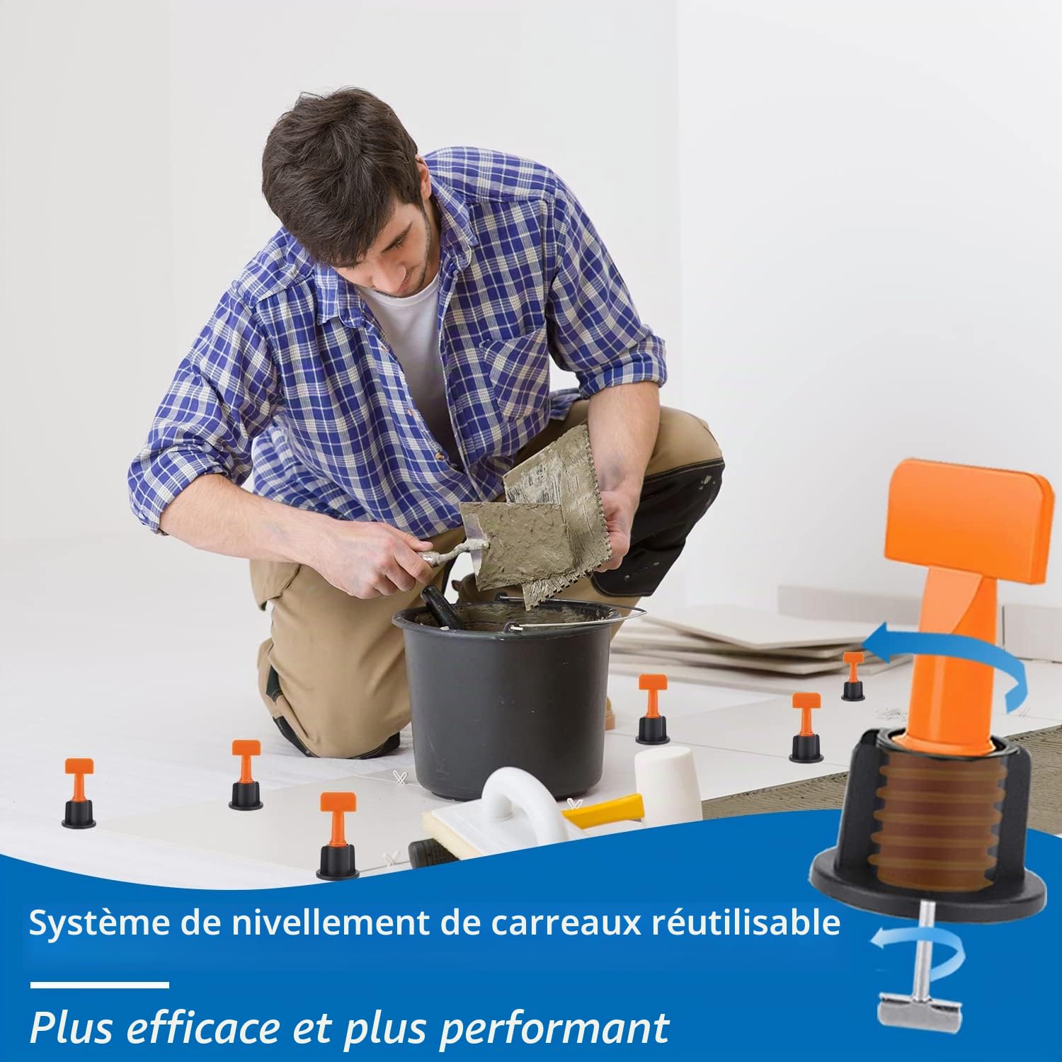 700 Pièces Réutilisables Kit Nivellement Carrelage Niveleur Cale Autonivelant avec 300 Croisillons Autonivelants 2mm et 100 Croisillons 3mm et 2 Clés Spéciales Aides à La Pose