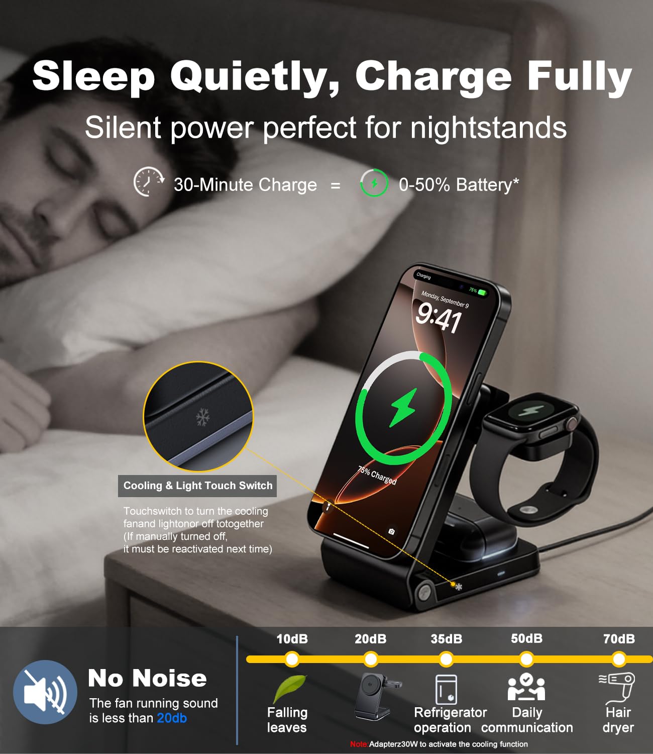 Koolehaoda Qi2.2 25W Caricatore Wireless Magnetico Compatibile con MagSafe | 3 in 1 Stazione di Ricarica Pieghevole con Raffreddamento Attivo TEC per iPhone 17-12/Apple Watch/AirPods, con Adattatore 45W