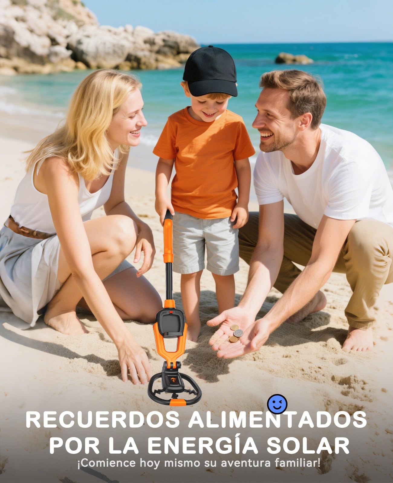 SUNPOW Detector de Metales para Niños,Vástago Ajustable (60-70 cm) | Kit Incluye Pala, Rastrillo y Bolsa - Regalo Ideal para Niños y Niñas de 6 a 12