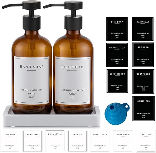 Dispensador de jabón de vidrio ámbar, dispensador de jabón de manos para cocina, dispensador de loción de jabón de baño con bomba, dispensador de