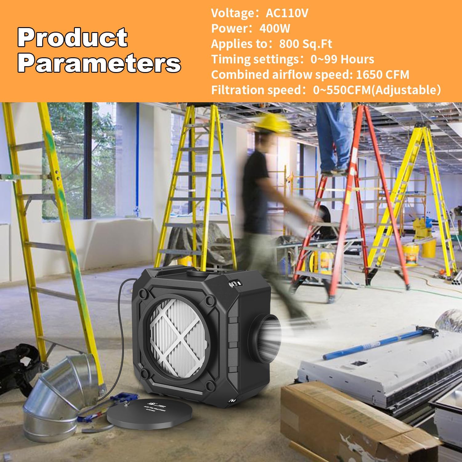 M-T Air Scrubber with 3 Stage Filtration, Stackable Negative Air Machine Cleaner 550 CFM for Industrial and Commercial Water Damage Restoration Air Scrubber with MERV-10, HEPA, Activated Carbon Filter