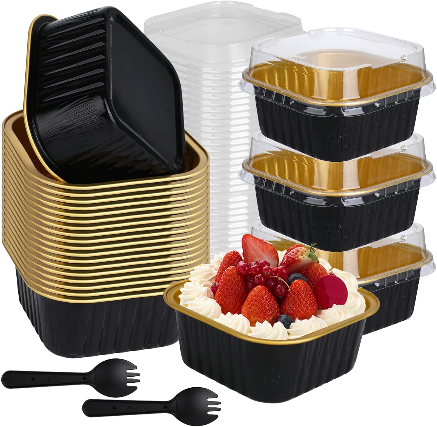60 Pack Mini Cake Pans With Lids And Spoons, 5oz Square ... - Shein - View #2