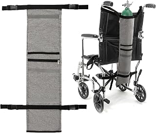 Oxygen Tank Holder for Wheelchair & Walker, Rollator, Scooter - Reflective Stripe Tank Carrying Accessories Bag for Travel, Fits Most Oxygen Cylinders (Gray)