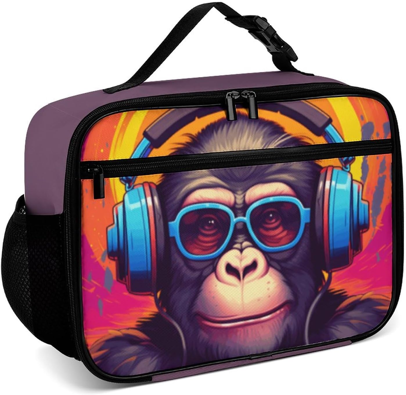 Cool Music Monkey Reusable Lunch Box Insulated Lunch Bag Cooler Bag Lunchbox Meal Food Container Tote Bag for Women Kids Girls Boy School Camping Hiking Picnic Beach Travel