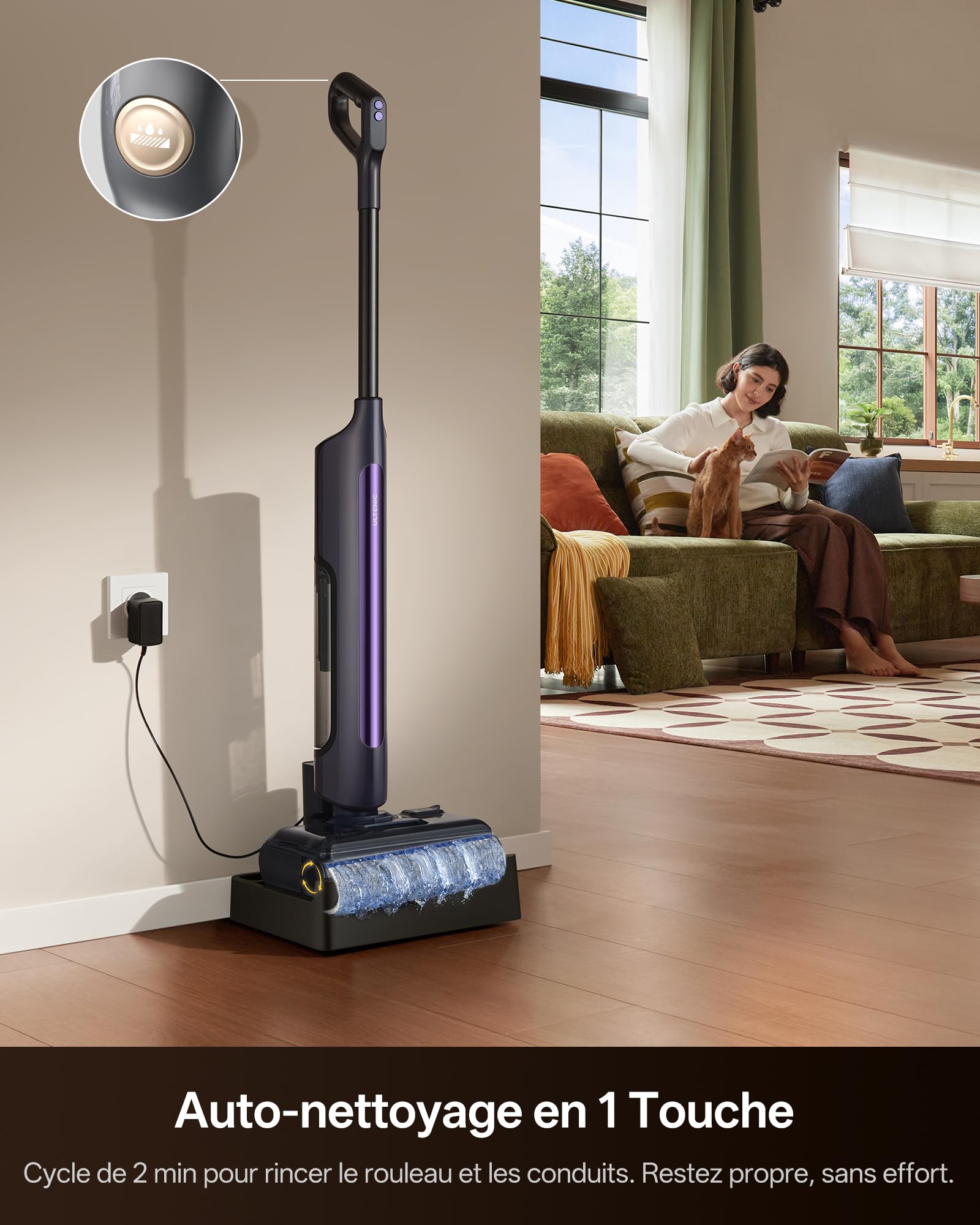 Ultenic AC1 Triflex Aspirateur Laveur, Aspirateur Sec Humide pour Sols durs, Nettoyage des Bords 0mm, Auto-Nettoyage Automatique, 55 Min, avec Voix Intelligente et Anti-Emballage de Cheveux