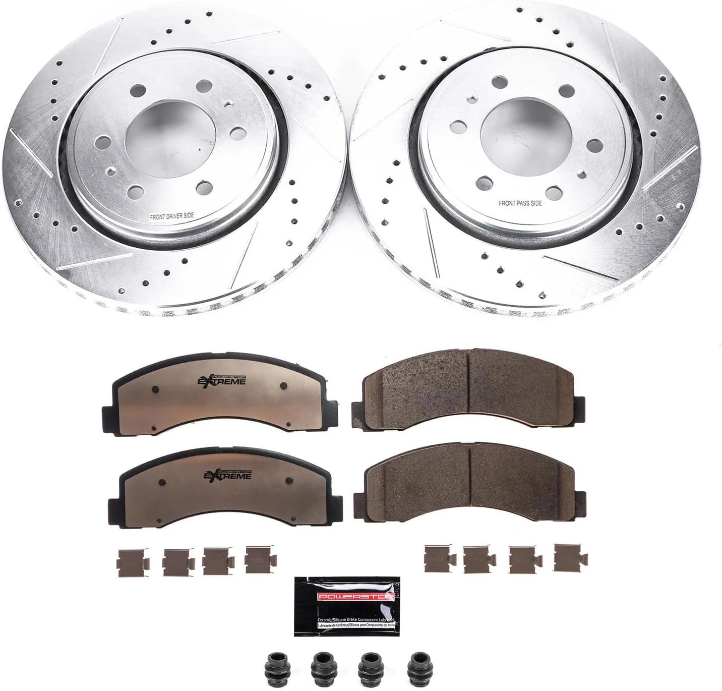 PowerStop Front Brake Kit For Ford Expedition 2010-21 |F-150 2010-20 |Lincoln Navigator 2010-21 - Truck & Tow Carbon Fiber Ceramic Brake Pads + Drilled & Slotted Rotors Upgrade, K3167-36