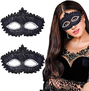 Halloween Masquerade Masks Lace Eye Masks Costume Accessories Dance Decorate Rhinestone for Women Girls 2 Pcs