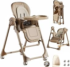 2-in-1 Dining Mode and Swing Mode Highchair for Baby Chair, Multi-Functional Folding Convertible Dining Chair, with 5 Adjustable Heights and 3 Reclining Positions (8121 Khaki)