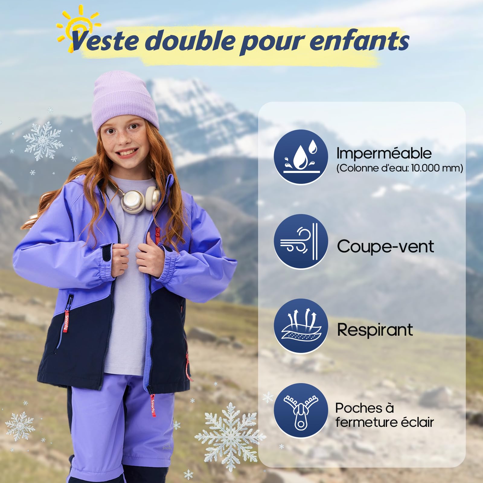SMONTY Veste 3-en-1 enfant, doublure polaire amovible