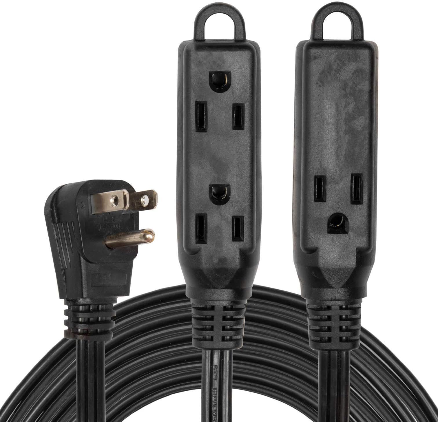 3 Outlet Outdoor Extension Cord 15 ft - 16 Gauge 13 Amp Heavy Duty Power Extension Cords - SJTW - Great for Major Appliances, Power Tools, Garden Supplies - Black