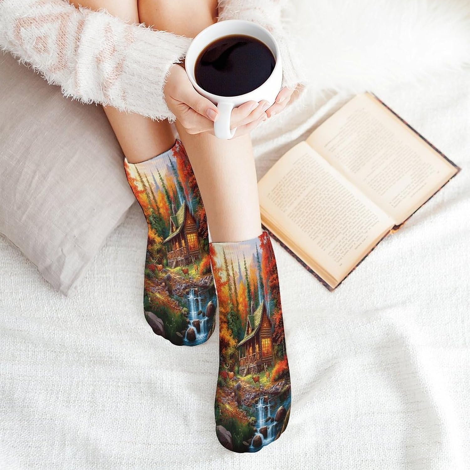 Autumn Cabin in The Woods 5Pairs Low Cut Ankle Socks for Women No Show Casual Breathable Athletic Socks for Sport