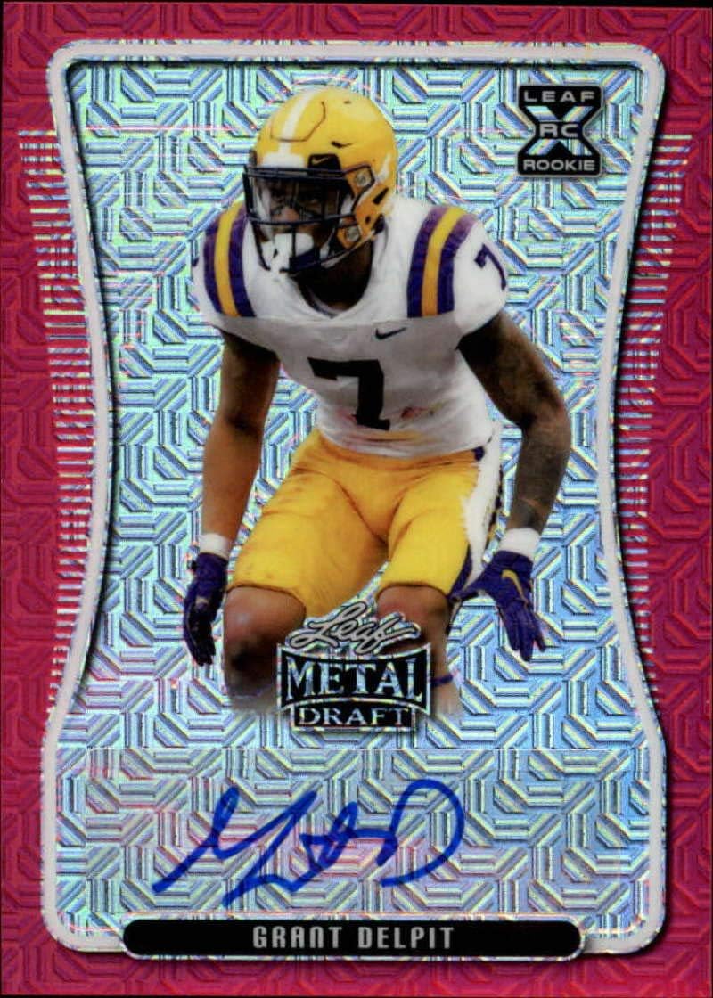 2020 Leaf Metal Draft Autograph Mojo Pink Football S7#BA-GD1 Grant Delpit Auto LSU Tigers Official Player Licensed Rookie Card