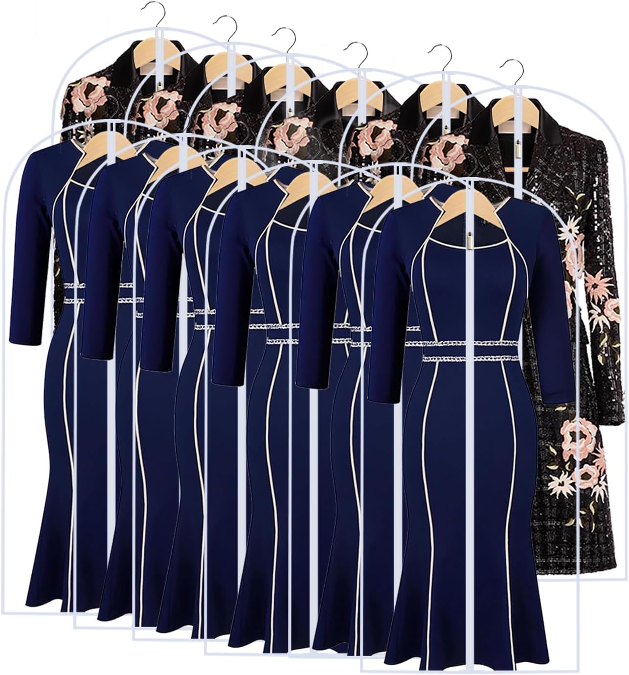 Garment Bags for Hanging Clothes 24'' x 55'' (Set of 12) Coat Covers for Closet Foldable Washable Dress Bags for Hanging Clothes for Long Dress Dance Costumes Suits Gowns Coats
