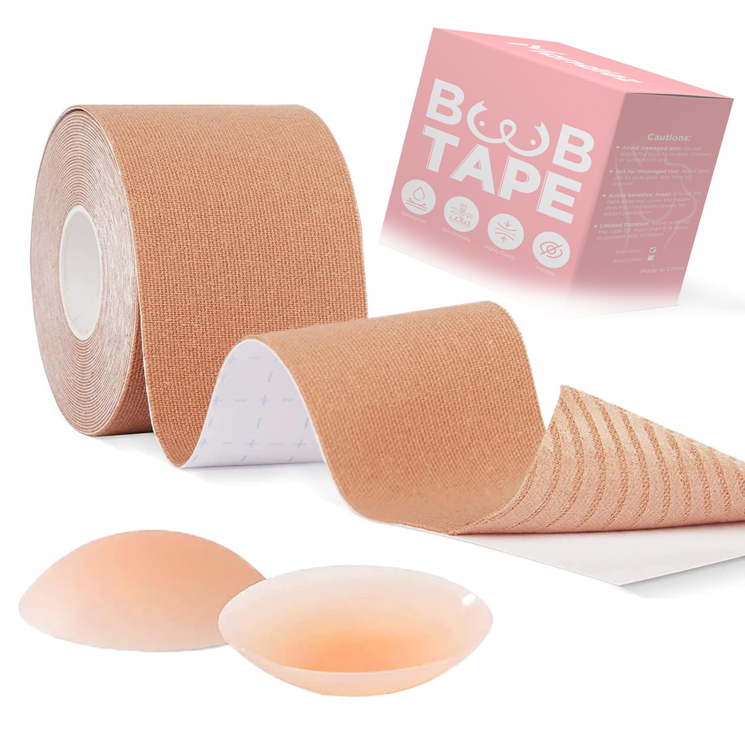 Sraba Women's Beige Boob Tape Breast Lift Body Tape Large Breast Tit Tape Self Adhesive Body Tape 5M Invisible Breast Tape Deal For Strapless Waterproof