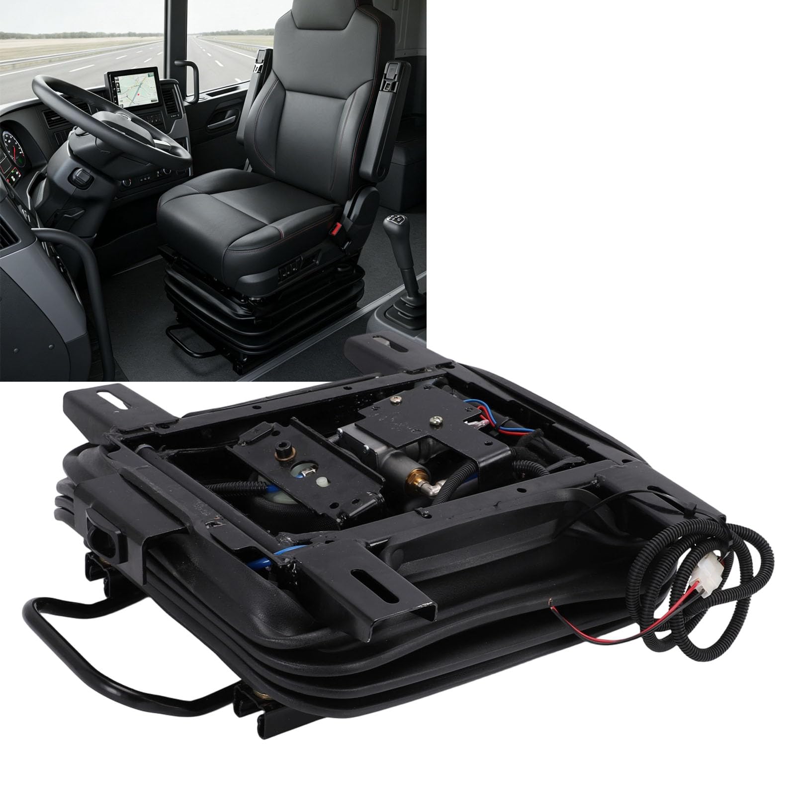 Akozon Base Universal de Amortiguación de Asiento con Suspensión Neumática de Alta Resistencia para Camiones, Vehículos Recreativos, Tractores