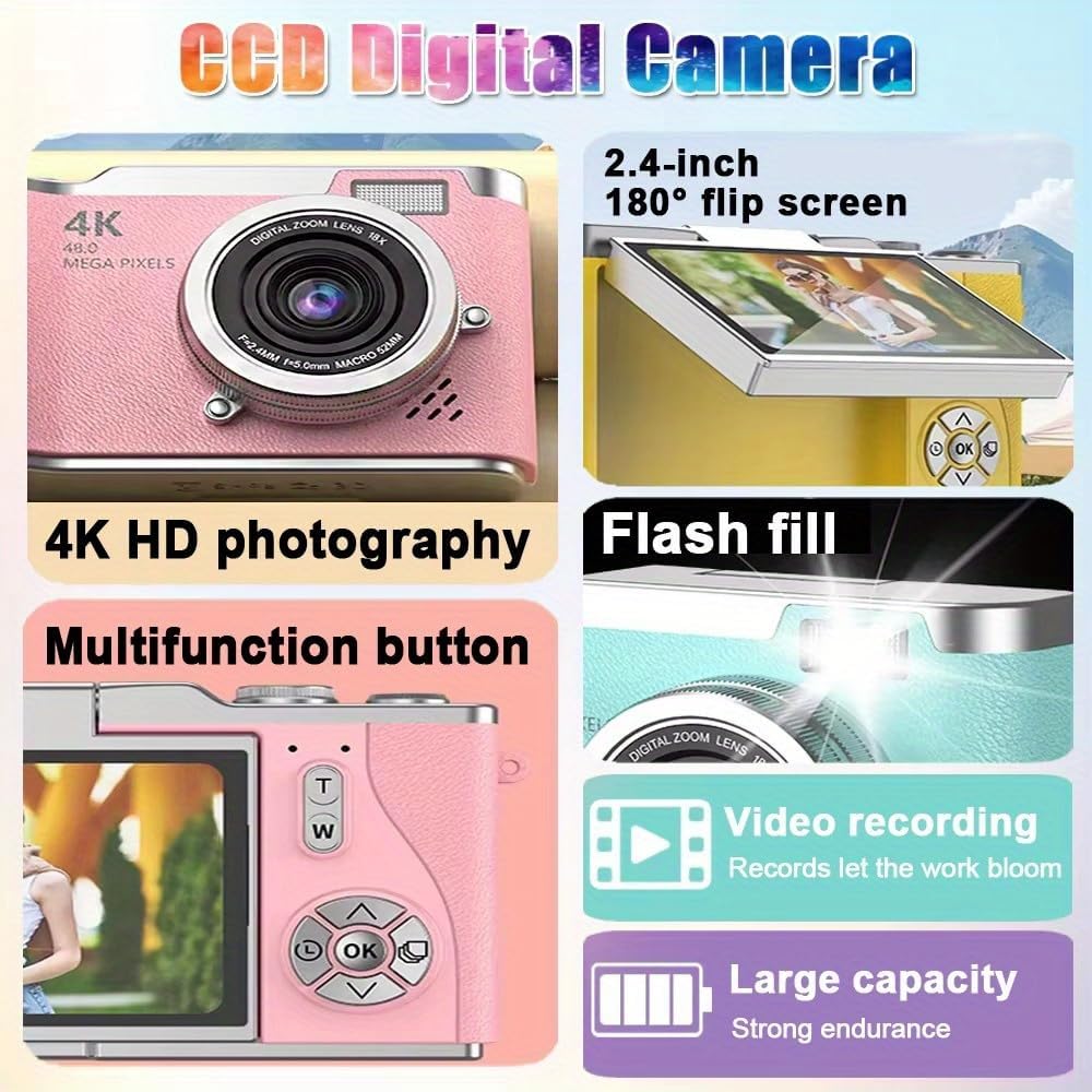 2026 Upgraded 4K HD Digital Camera, 48MP Compact Portable Retro Camera for Photography & Travel, Ideal for Beginners Students, camaras fotograficas