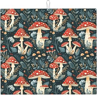 Amanita Mushroom 2 for Dish Drying Mat for Kitchen 16"x18" Microfiber Dish Drainer Mat Absorbent Dishes Pad with Hanging Loop for Kitchen Counter Sink