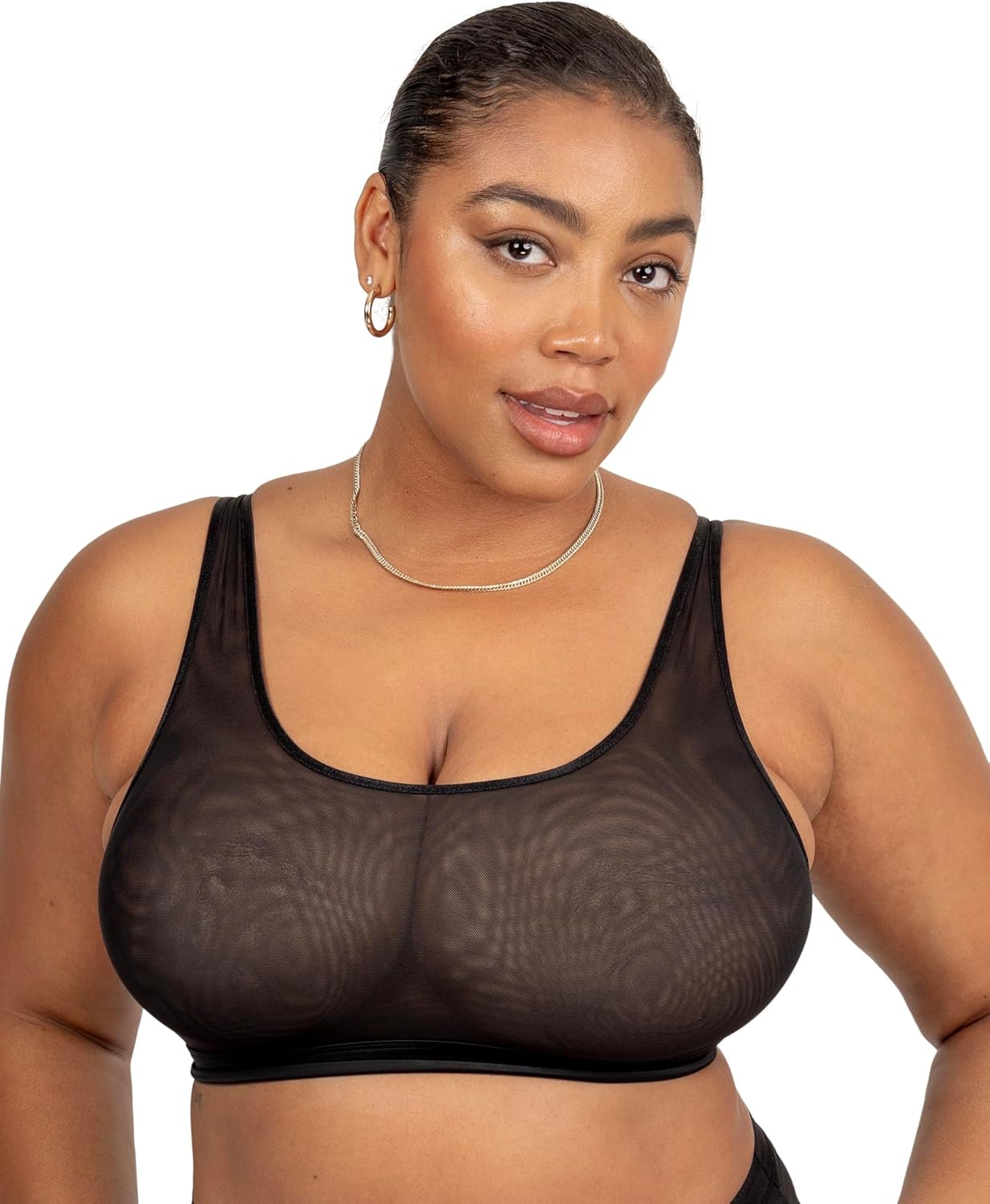 Curvy Couture Womens Curvy Couture Women's Sheer Mesh Plus Size Bralette, with Support and Wireless, See Through Bras