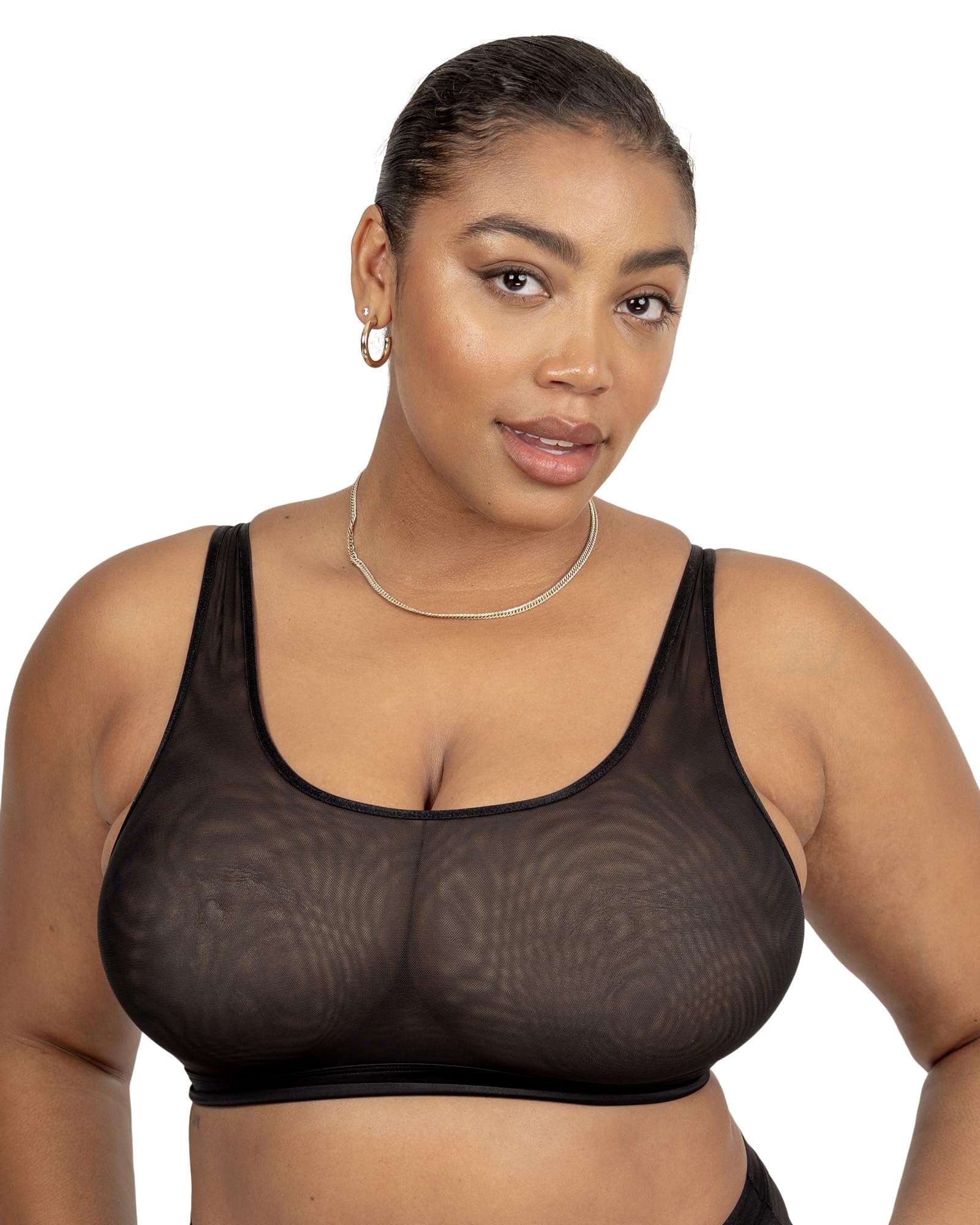 Curvy Couture Womens Women's Sheer Mesh Plus Size Bralette, Bralettes for Women with Support and Wireless, See Through BrasBalconette Bra