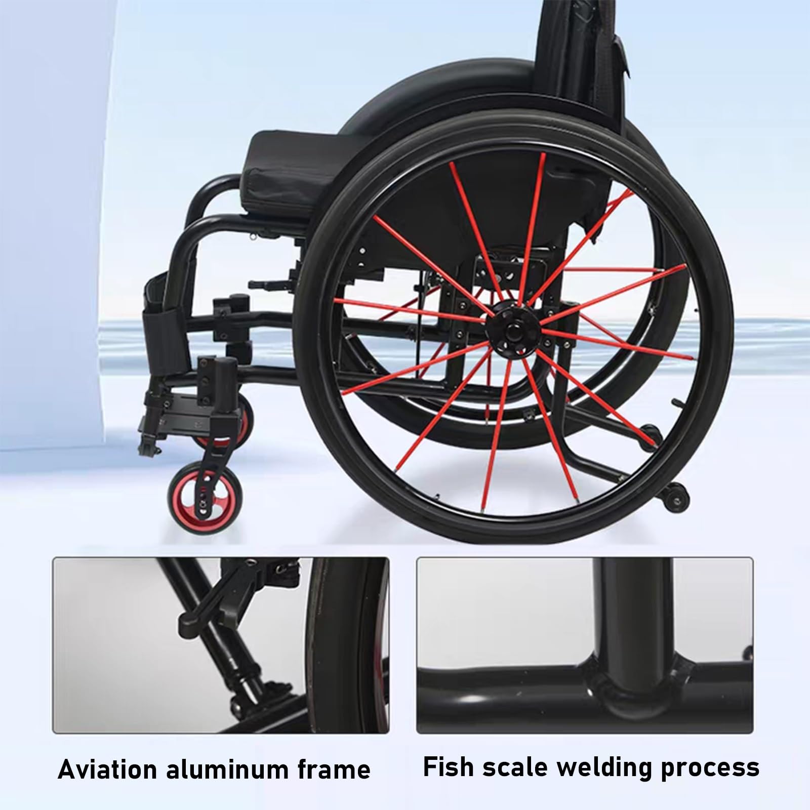 Sedia a rotelle pieghevole,Alluminio,Sedia a rotelle per lo sport, Leggera(Seat width 42cm/16.5in)