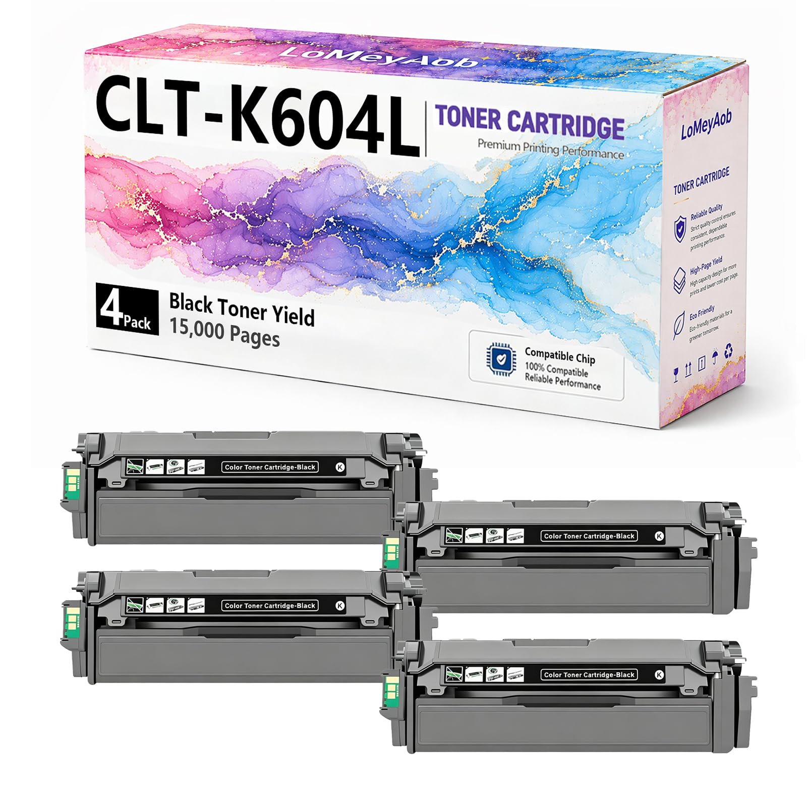 Cartuccia di toner CLT-K604L, Sostituzione nera ad alta resa per la stampante Samsung LaserJet C4012ND C4062FX, Stampe ad alta velocità, Immaging accurata, 15000 pagine,4Pack