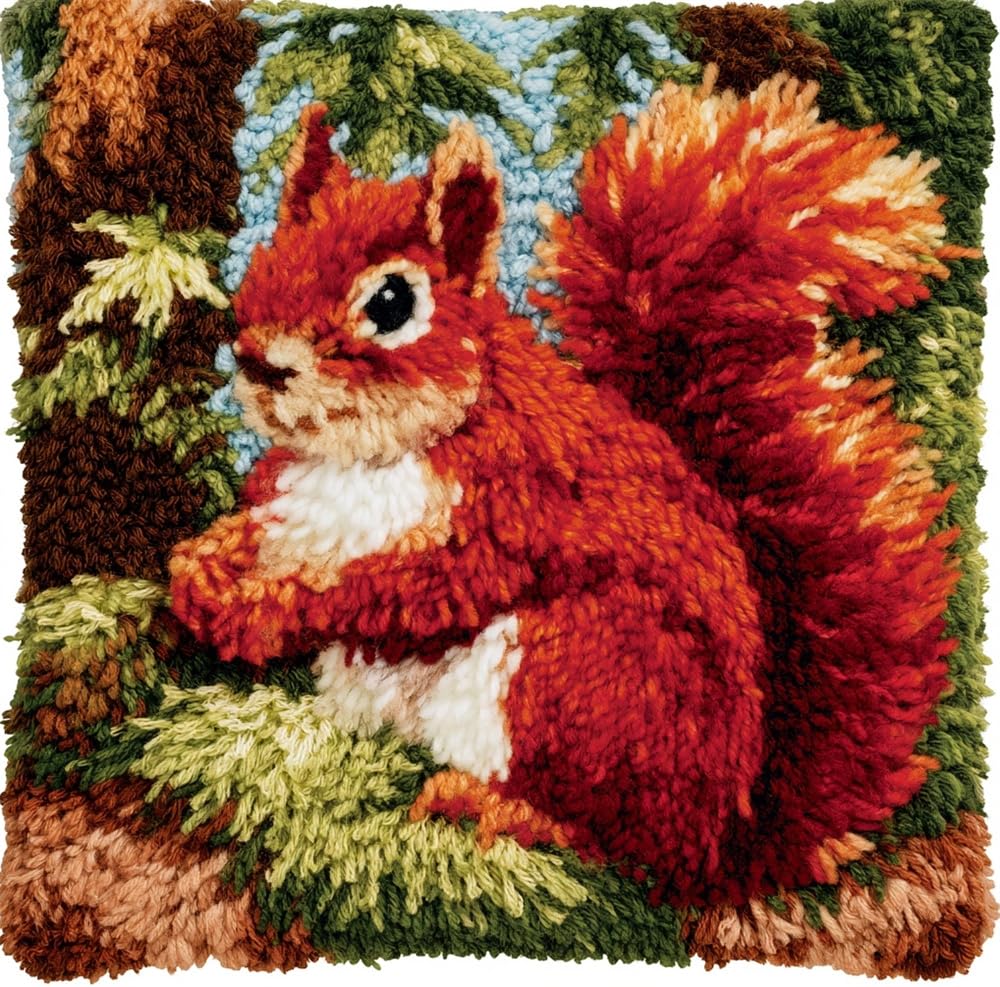 FWRTYCB Latch Hook Kits for Adults,Squirrel Pillow Sofa Cushion