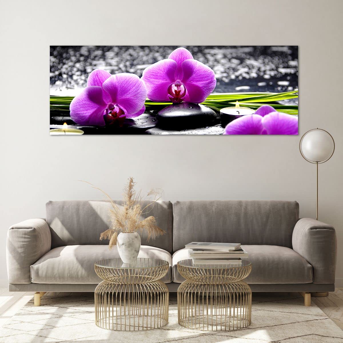 Vidrios decorativos Orquídea naturaleza Agua flor Cuadro Sobre Vidrio Moderno 140x50cm Decoracion Salon Cocina Cuadros Pared Impresiones Grande XXL Impresión en Cristal Wall Art Prints GAB140x50-2658