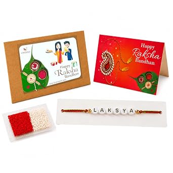 LoveNspire Personalized Name Bead Rakhi for Brother Custom Bracelet Jewelry Gift with Greeting Card, Roli Chawal & Chocolates, Raksha Bandhan Gift for Good Luck & Protection Just Rakhi