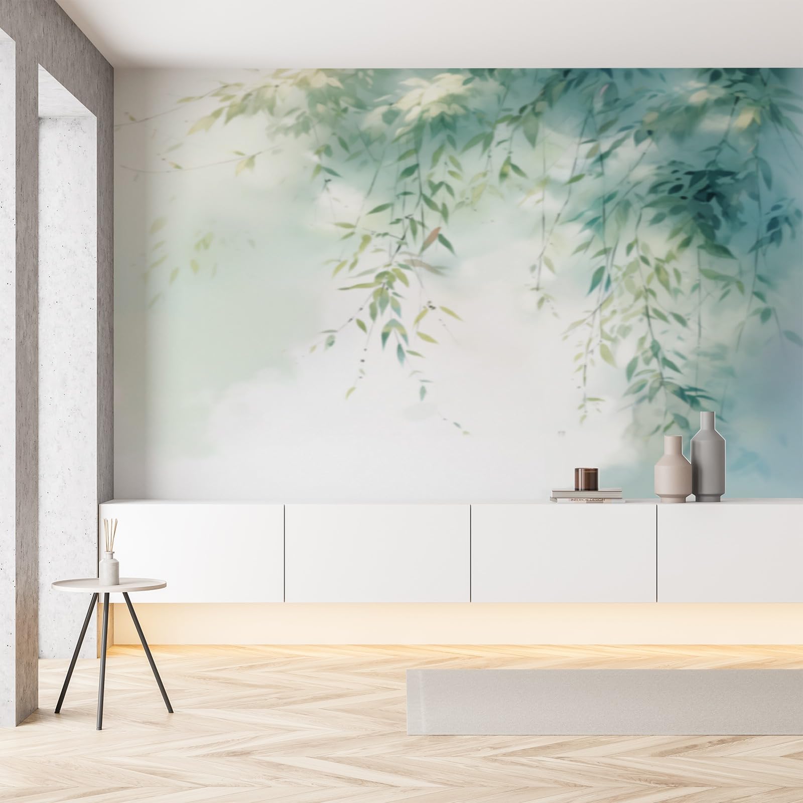 Papier peint panoramique aquarelle vert 400x280 cm pour grand mur