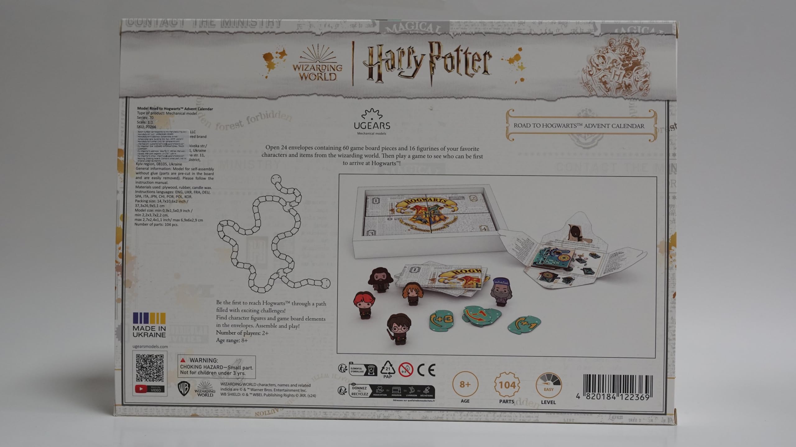 UGEARS Harry Potter Calendrier de l'Avent 2025 - Road to Hogwarts Puzzle 3D Bois pour Adultes avec 16 Figurines, 60 Pièces de Plateau de Jeu, 24 Enveloppes Secrètes - Maquette en Bois a Construire