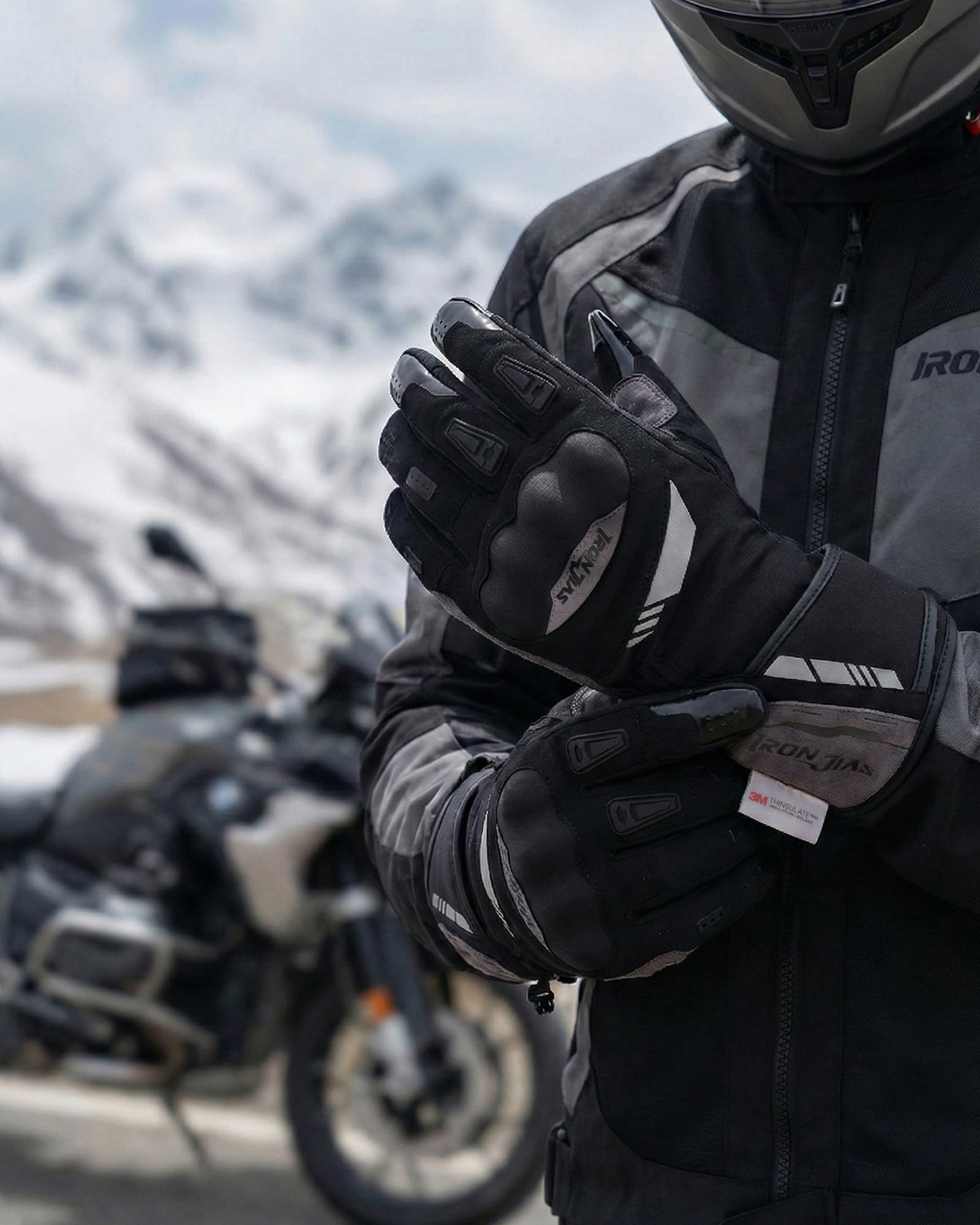 IRON JIA'S Motorradhandschuhe Winter Herren,Warm Winter MotorradHandschuhe,wasserdichte,Touchscreen winterhandschuhe mit Knöchelschutz,für Winter Outdoor Sportarten,Motorrad,Skifahren