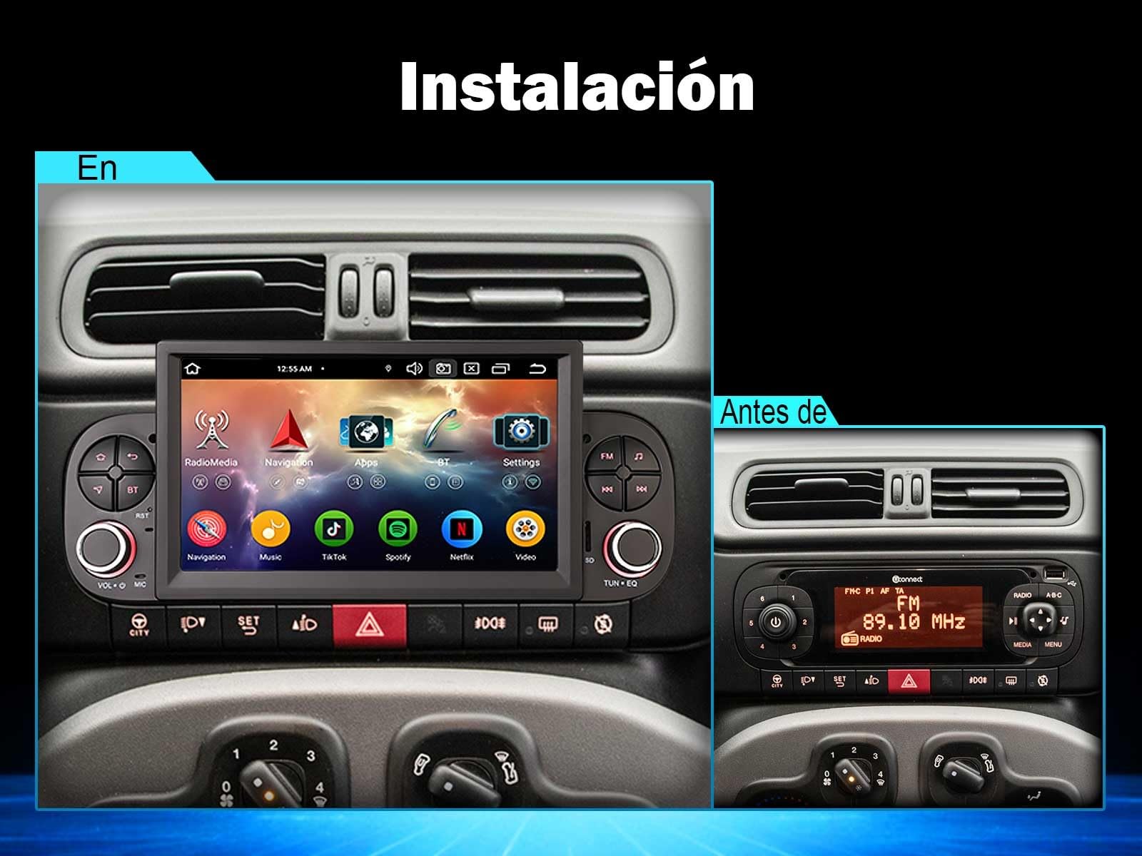 Erisin 4GB+64GB Android 16 Radio Coche Bluetooth para Fiat Panda 2013-2020 | 7 pulgadas 8-Core GPS Navegación IPS Pantalla táctil Soporte Wireless CarPlay Android Auto DSP WiFi 4G Dab+ Canbus RDS FM
